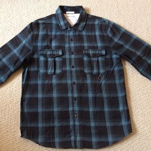 Vintage Plaid Teal & Black Button Down Shirt